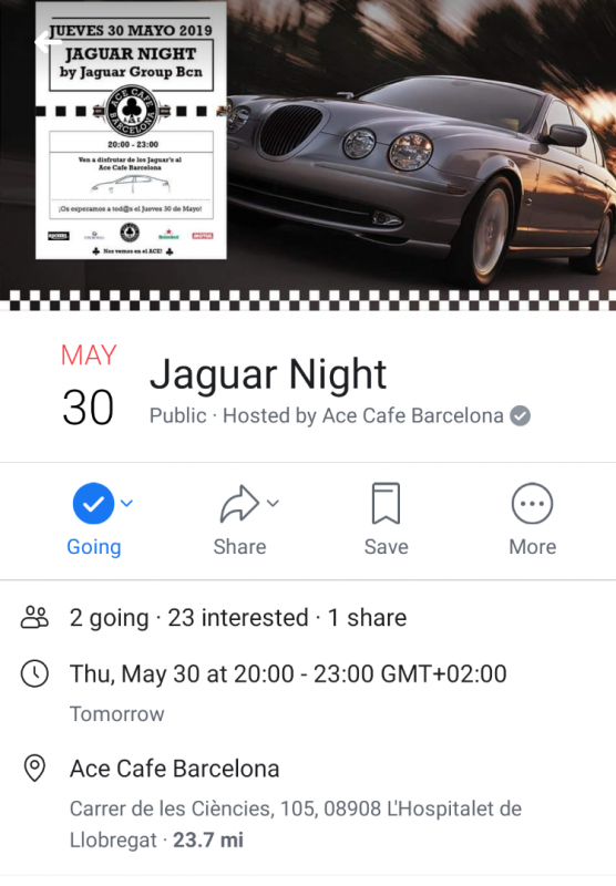 Recuerda mañana Jaguar Night en ACE Café Barcelona